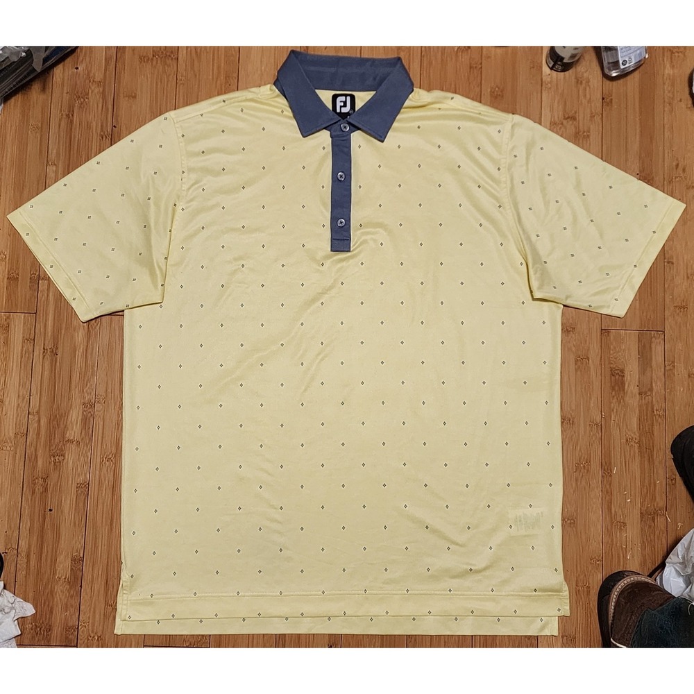 FootJoy Mens 2XL Yellow Gray Geometric Diamond Golf Polo Shirt 26188 1321615